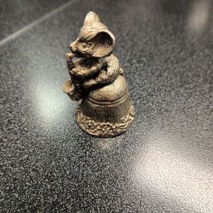 Vintage Pewter thimble .mouse playing Saxophone